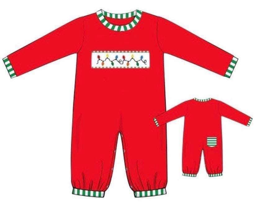 RTS: Smocked Lights- Boys Knit Romper