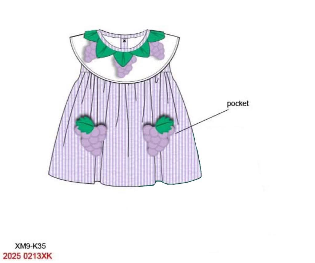 Pre Order 146: Girls Only- Vintage Grape Appliqué Seersucker Shirt