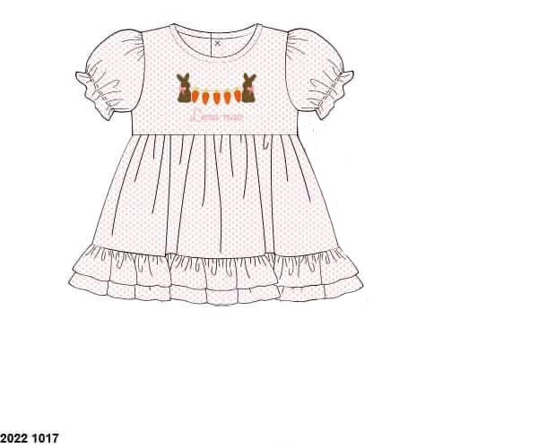 Pre Order 148: Easter Shirt Only- Girls Rabbit Banner Embroidered Knit Shirt