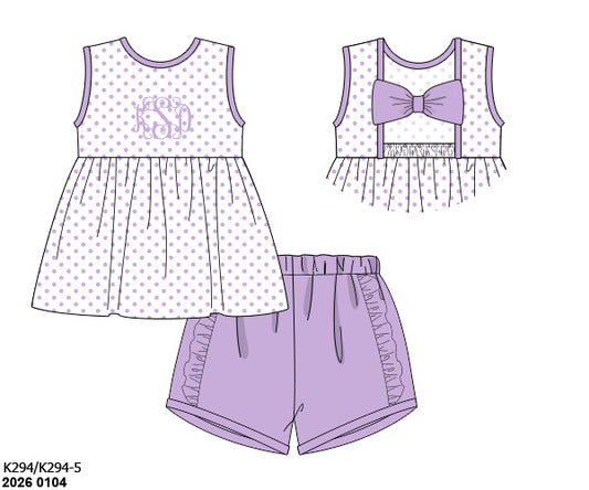 Pre Order 138: Simple Knit Sets- Girls Purple Dots Shortie Set