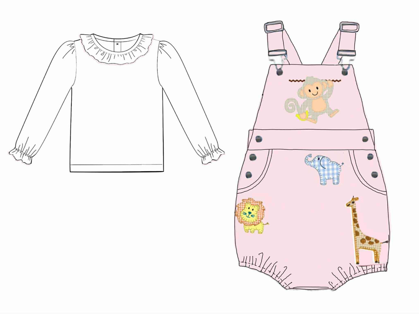 RTS: Safari Appliqué- Girls Woven 2pc Bubble