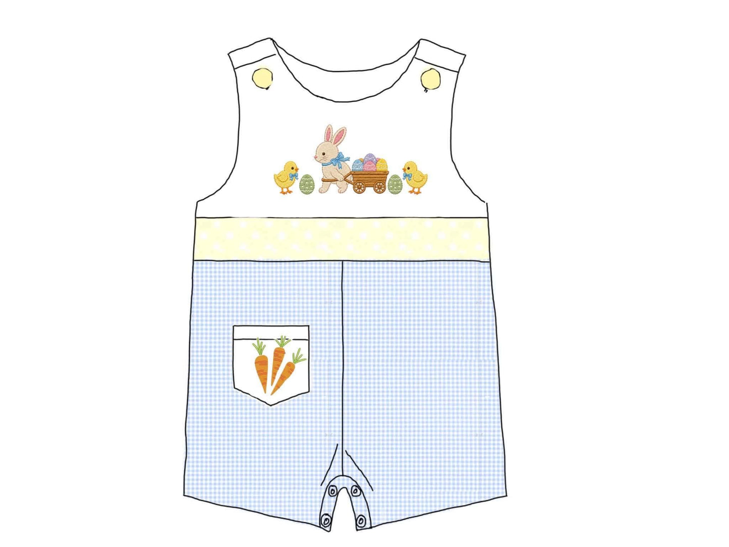 Pre Order 148: Chicks & Bunnies- Boys Woven Angled Shortall