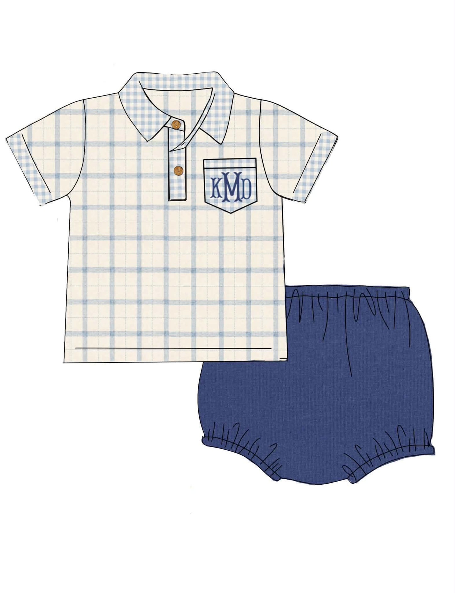 Pre Order 148: Kacie's Floral & Plaid- Boys Knit Diaper Set