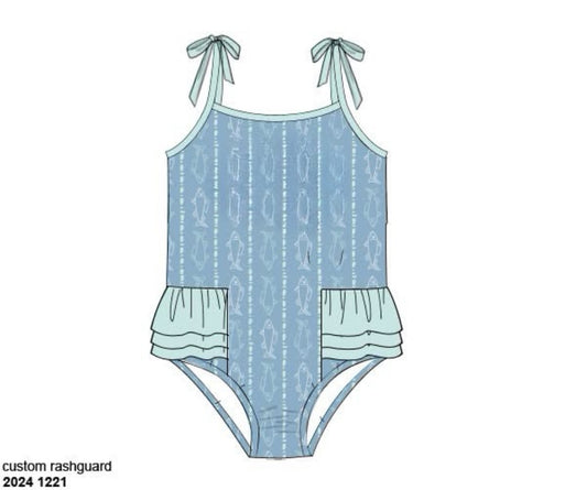 RTS: Tybee Fish- Girls 1pc Sleeveless Rash Guard Swim