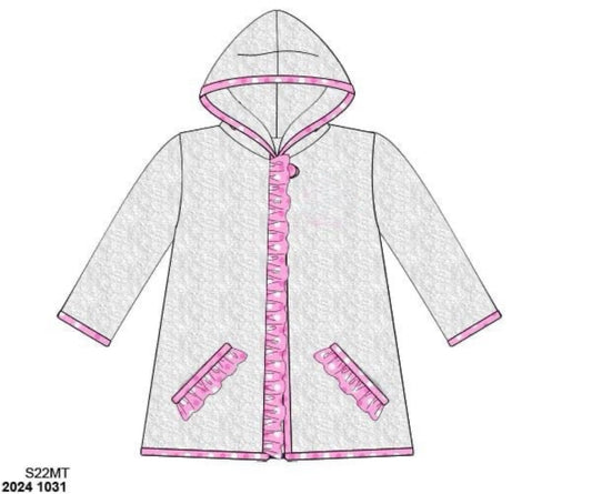 RTS: Terry Cloth Collection- Girls White & Pink Hooded Cover Up