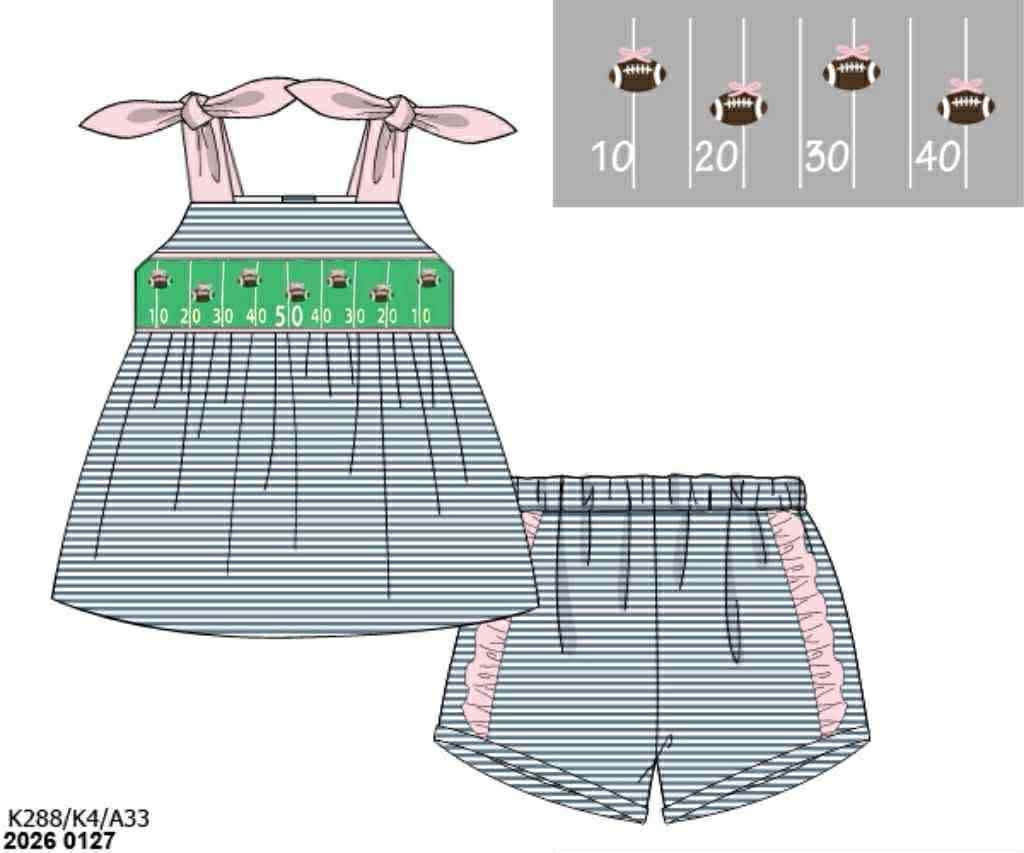 RTS: First & Ten- Girls Smocked Knit Shortie Set