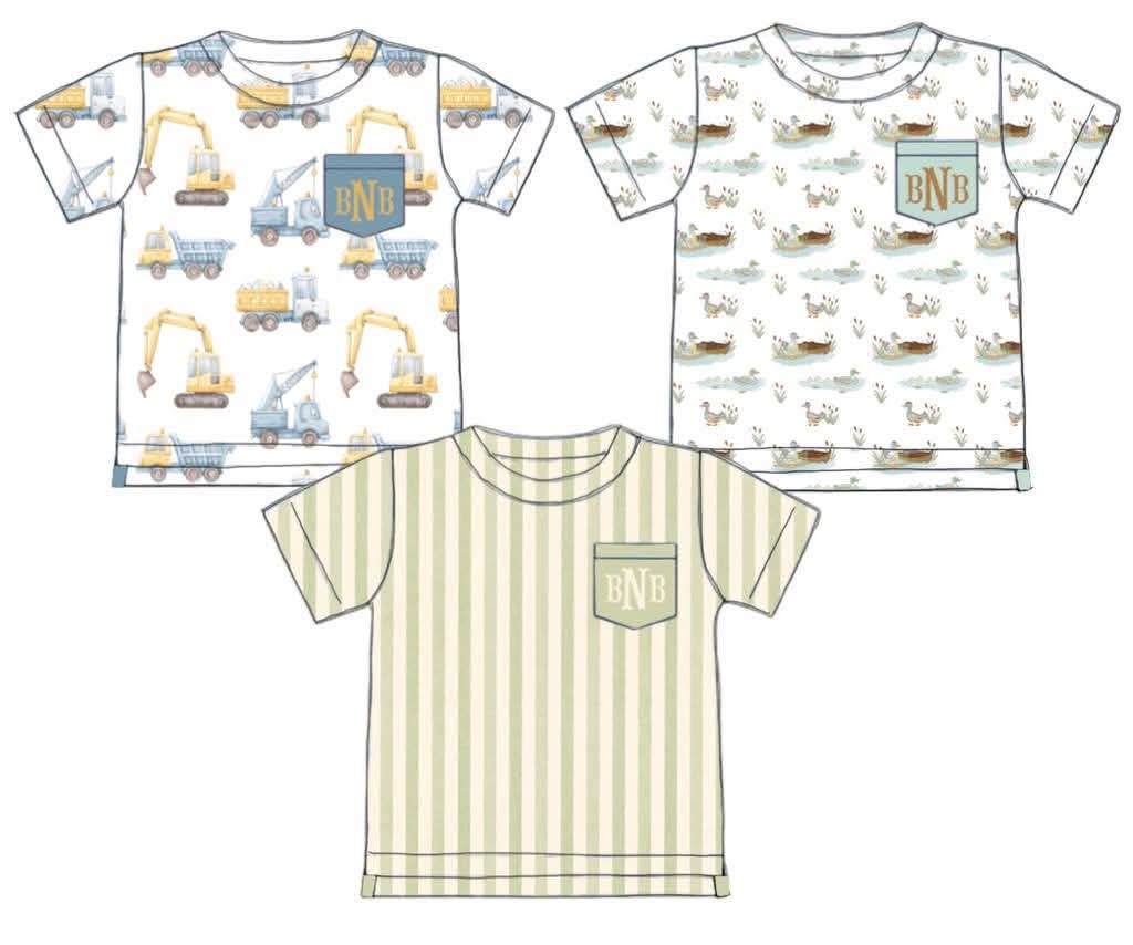 Special Pricing 2.0: 3pc Knit Pack- Boys SS Busy Bees, Construction, Honey Dew Sage Shirts