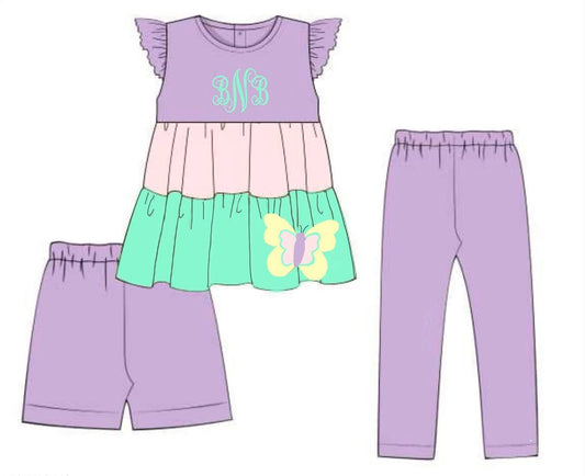 Pre Order 147: Appliqué 3pc Sets- Girls Butterfly Set
