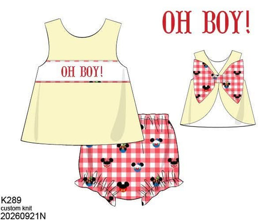 Pre Order 151: Oh Boy!- Girls Name Smock Knit Bloomer Set