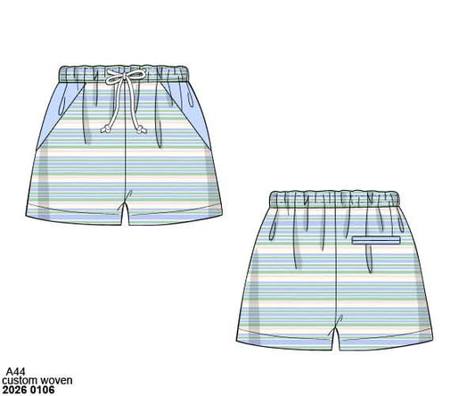 Pre Order 138: Mary-Keene Floral & Stripe- Dad/Mini Woven Traditional Shorts