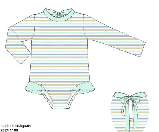 RTS: Seagrove Stripe- Girls 1pc Long Sleeve Rash Guard Swim