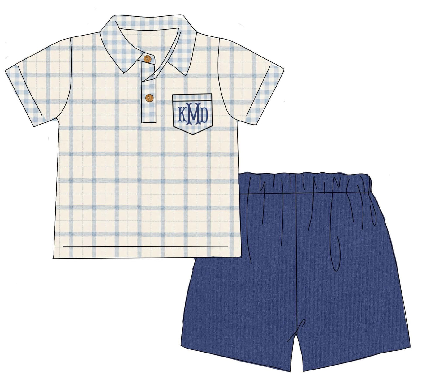 Pre Order 148: Kacie's Floral & Plaid- Boys Knit Angled Short Set