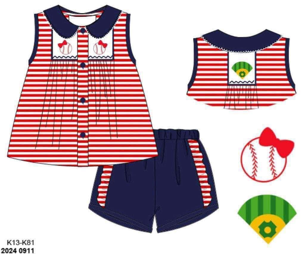 Pre Order 149: Homerun- Girls Smocked Knit Shortie Set