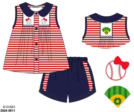 Pre Order 149: Homerun- Girls Smocked Knit Shortie Set