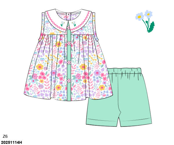 Pre Order 137: Anderson Floral & Stripes- Girls Biker Short Set