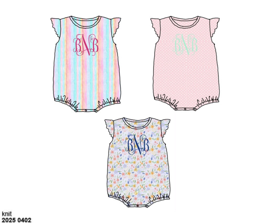 Pre Order 136: 3pc Bubble Pack- Girls Rainbow Stripe, Pink Polka Dot, and Floral