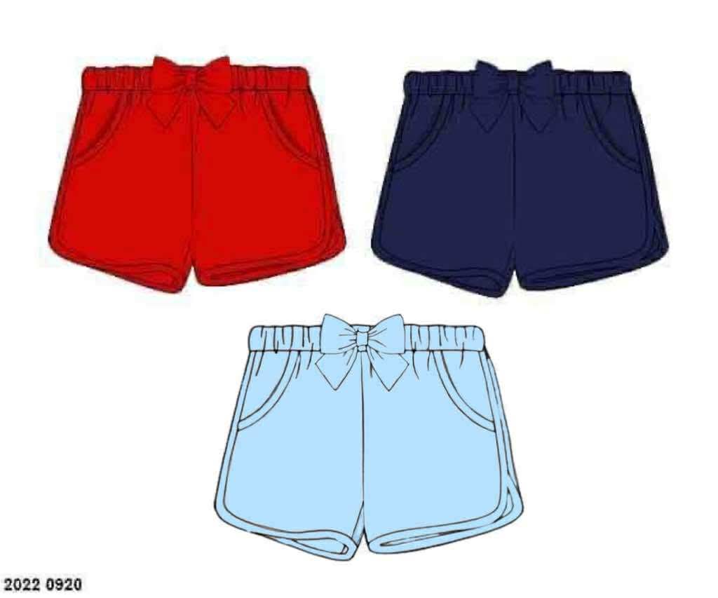 Pre Order 136: 3pc Bottom Packs- Girls Navy, Red, and Blue Shortie Shorts