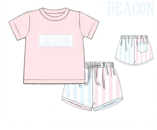 Pre Order 138: Pastel Stripe- Boys Name Smock Shortie Set