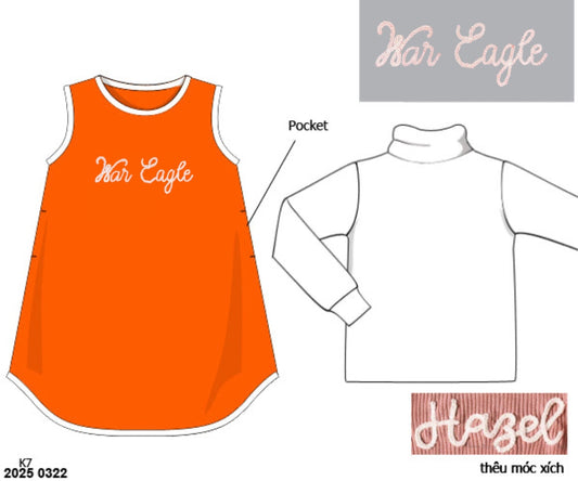 RTS: Girls Chainstitch Knit Dress- Orange