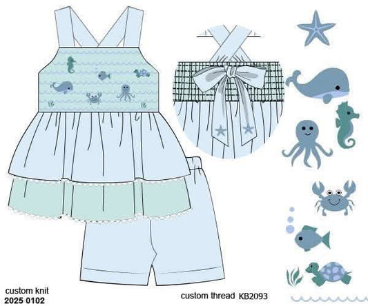 Pre Order 152: Riptide- Girls Smocked Knit Biker Short Set