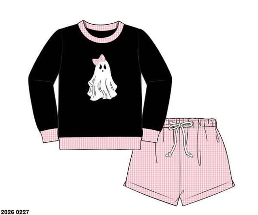 RTS: Gingham Ghost- Girls Knit Pullover Shortie Set