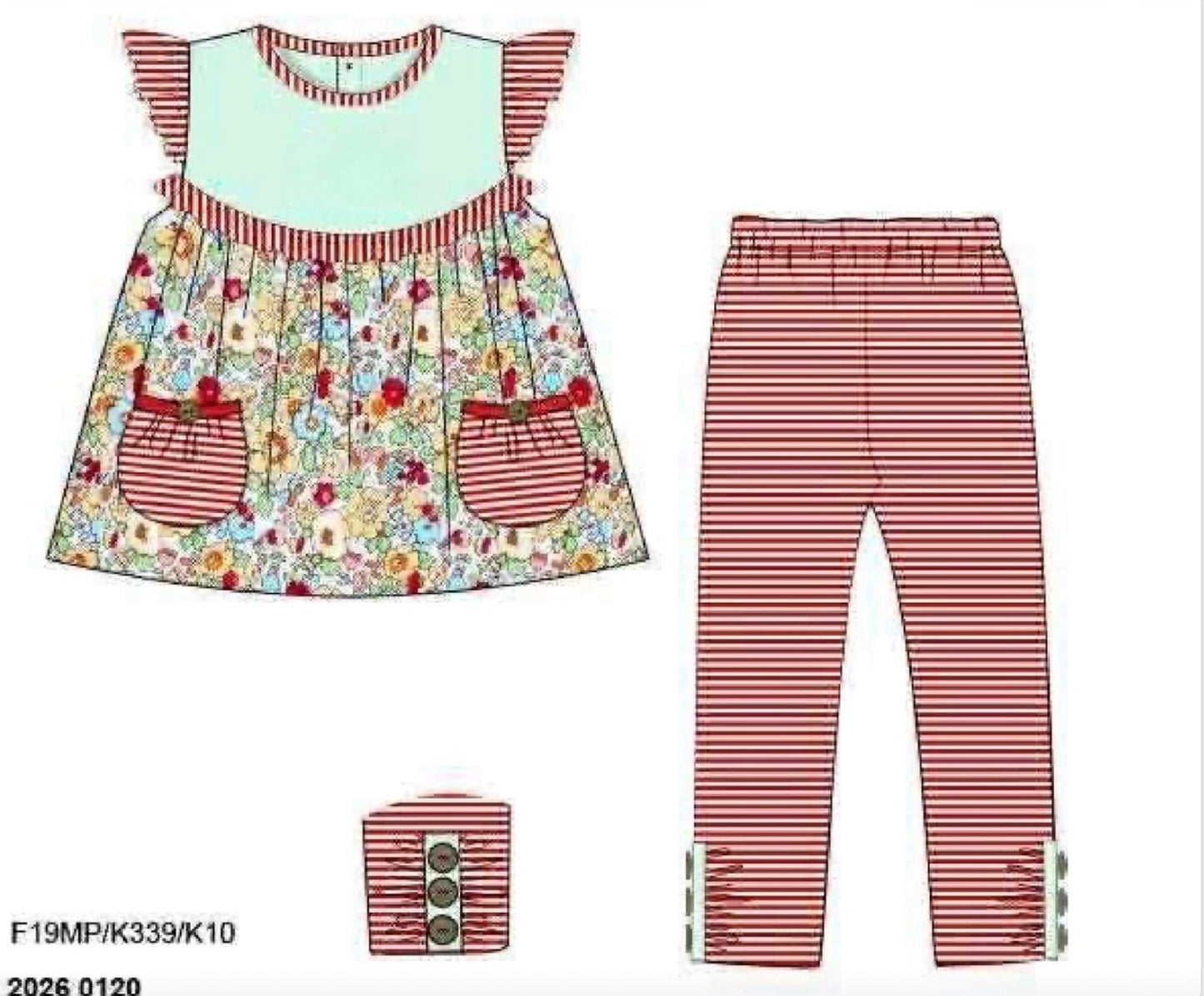 RTS: Ariel Floral & Stripes- Girls Knit Legging Set (No Monogram)
