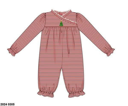 RTS: Embroidered Christmas Trees- Girls Knit Romper