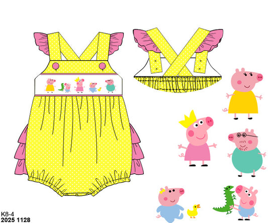 Pre Order 138: Piggy Family- Girls Smocked Knit Bubble
