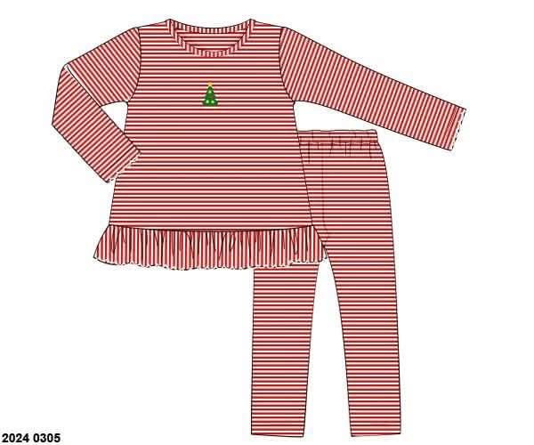 RTS: Embroidered Christmas Trees- Girls Knit Legging Set