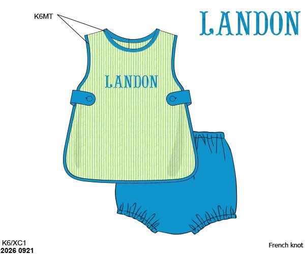 Pre Order 150: Tiki Teal & Lime- Boys Apron Diaper Set
