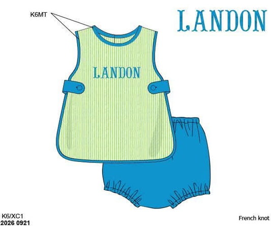 Pre Order 150: Tiki Teal & Lime- Boys Apron Diaper Set