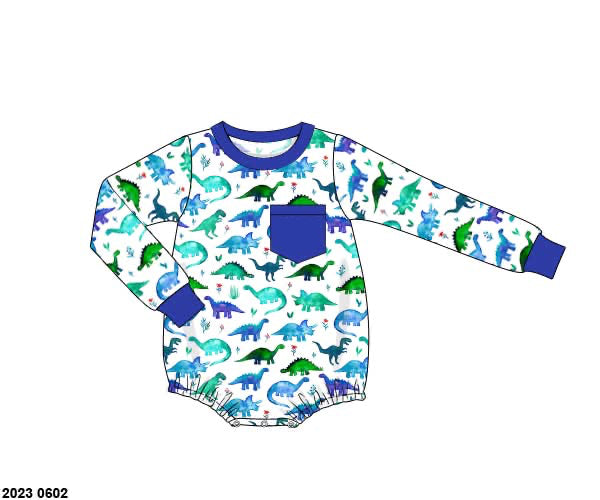 RTS: Watercolor Dinos- Boys Knit Bubble