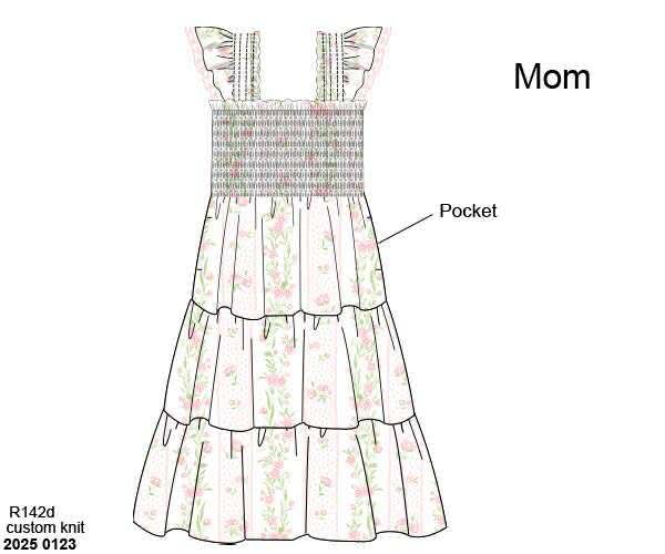 Pre Order 133: Russell Roses & Stripes- Mom/Mini Woven Midi Dress
