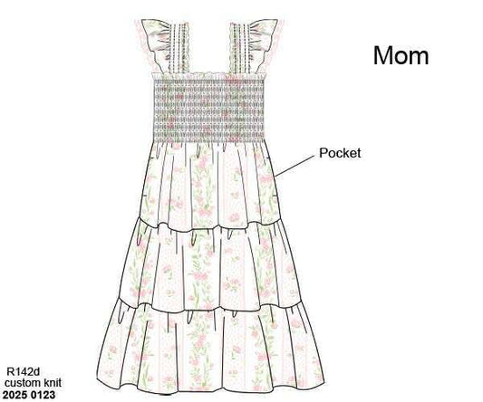Pre Order 133: Russell Roses & Stripes- Mom/Mini Woven Midi Dress