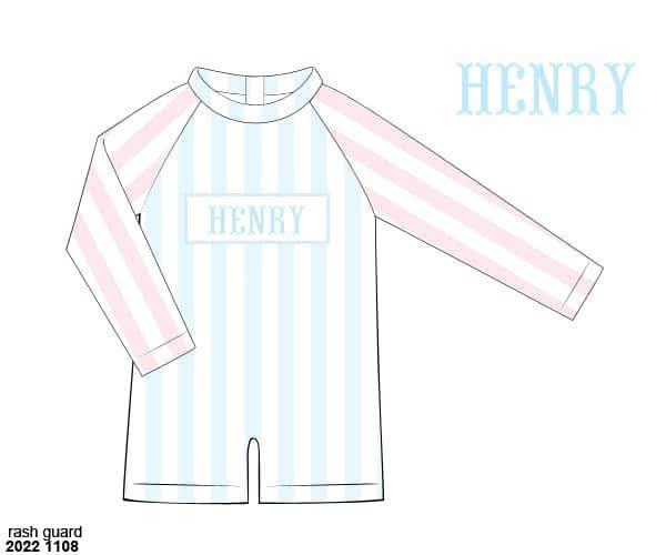 Pre Order 138: Pastel Stripe- Boys Name Smock Rash Guard 1pc Swim