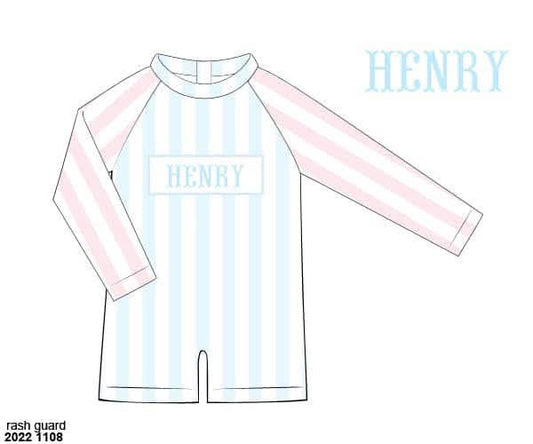 Pre Order 138: Pastel Stripe- Boys Name Smock Rash Guard 1pc Swim
