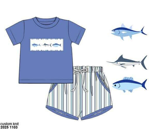 Pre Order 136: Fish- Boys Smocked Shortie Set