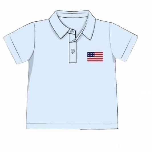 RTS: Light Blue Gingham Flags & Bows- Embroidered Polo