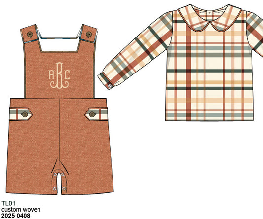 Pre Order 126: Briar Floral & Plaid- Boys 2pc Linen Shortall