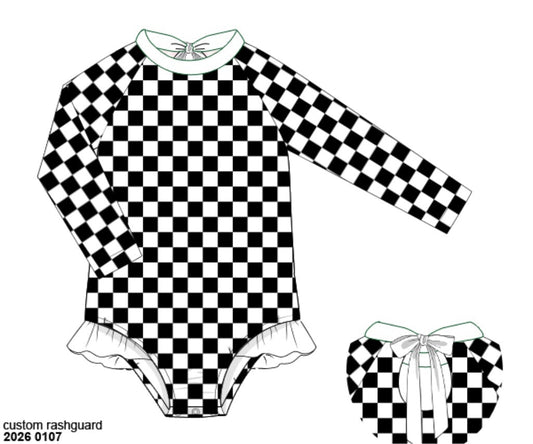 RTS: Black & White Swim- Girls 1pc Long Sleeve Swim