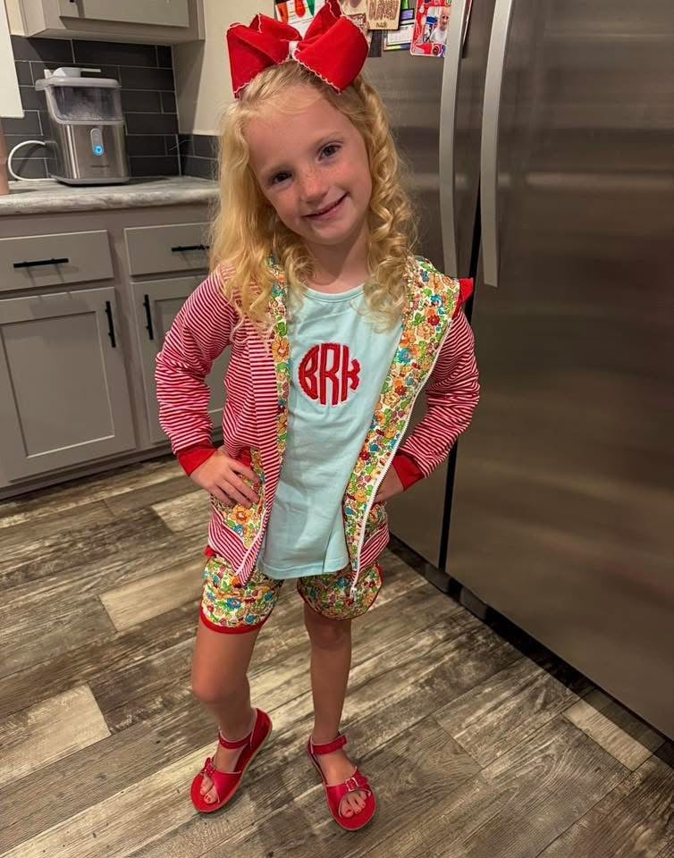 RTS: 3pc Knit Jacket Sets- Girls Ariel Floral (No Monogram)