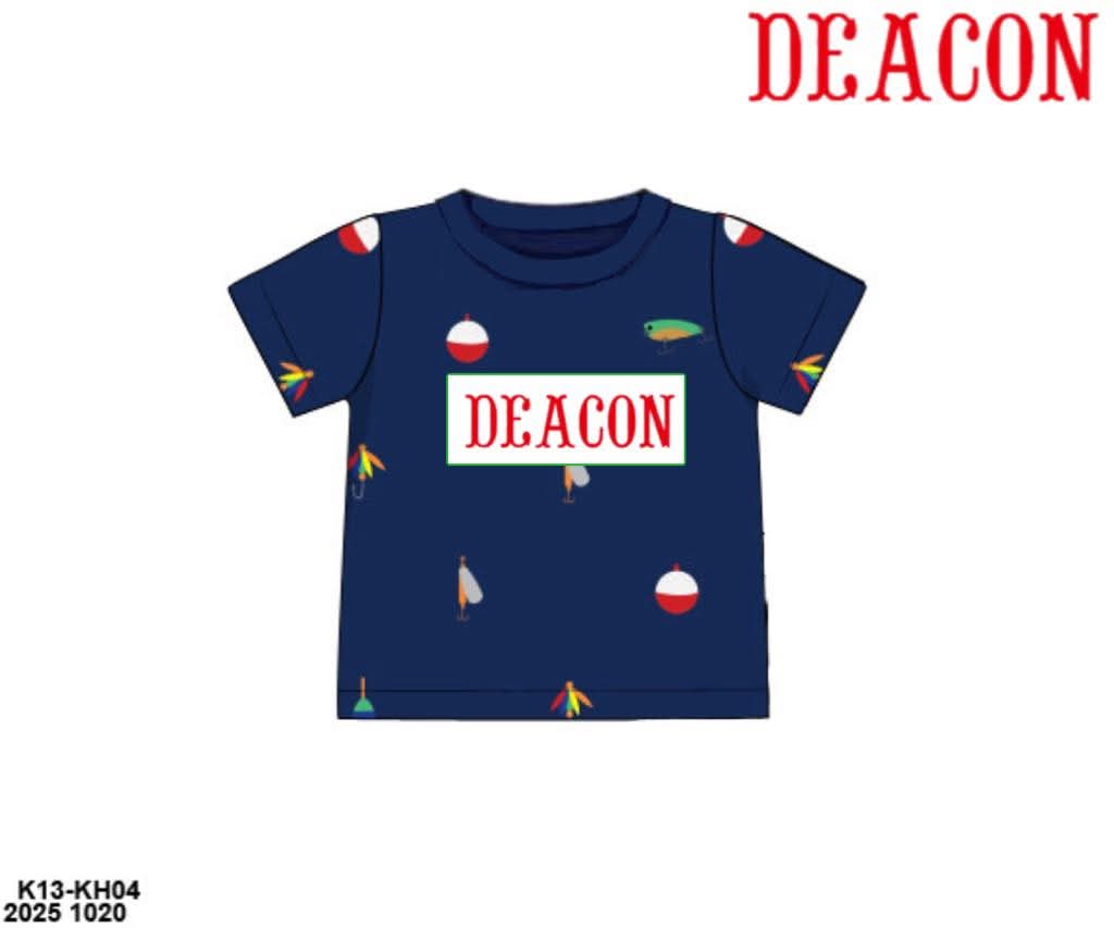 Pre Order 146: Name Smocks- Boys Embroidered Lures Knit Shirt