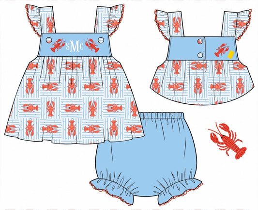 Pre Order 149: Crawfish Boil- Girls French Knot Knit Bloomer Set