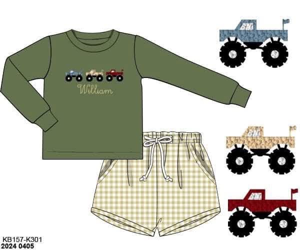 Pre Order 147: Rep Request- Boys Monster Truck Shortie Set