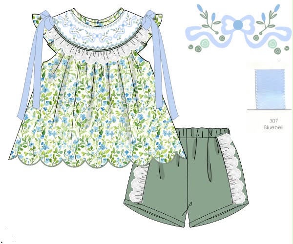 Pre Order 151: Floral & Golf- Girls Smocked Knit Shortie Set