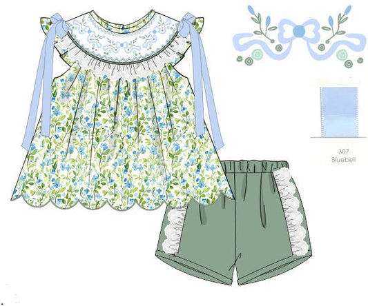 Pre Order 151: Floral & Golf- Girls Smocked Knit Shortie Set