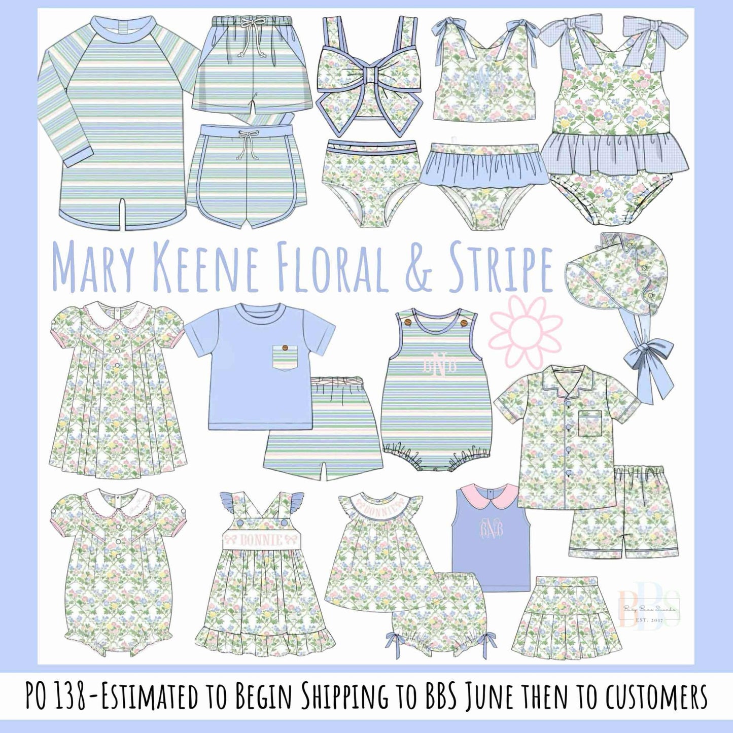 Pre Order 138: Mary-Keene Floral & Stripe- Girls 2pc Rash Guard Swim