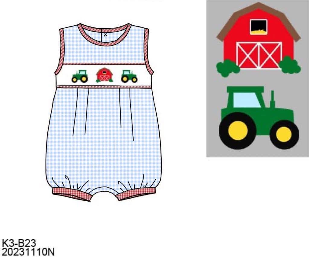 Throwback Pre Order: Down On The Farm- Boys Knit Bubble Romper