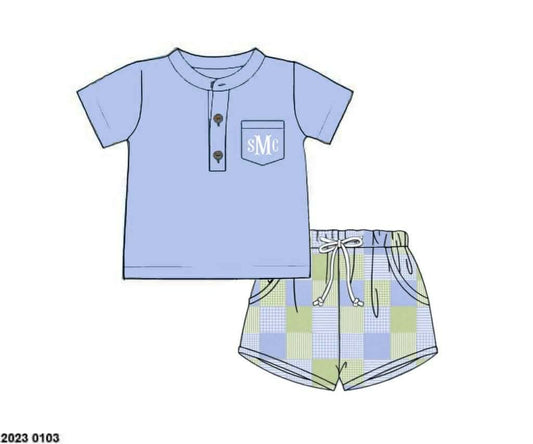 Pre Order 138: Cricket's Garden- Boys Woven Shortie Set