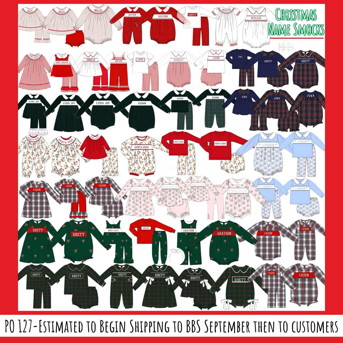 Pre Order 127: Christmas Name Smocks- Green Velvet Dress